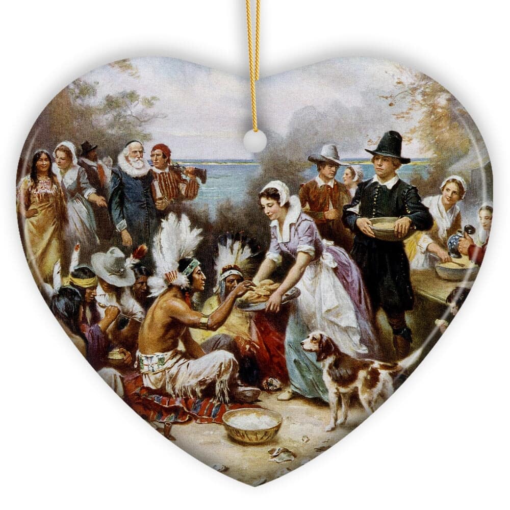 OrnamentallyYou - The First Thanksgiving Painting Vintage Ornament Pilgrims and Native Americans Harmony - Multi-colored