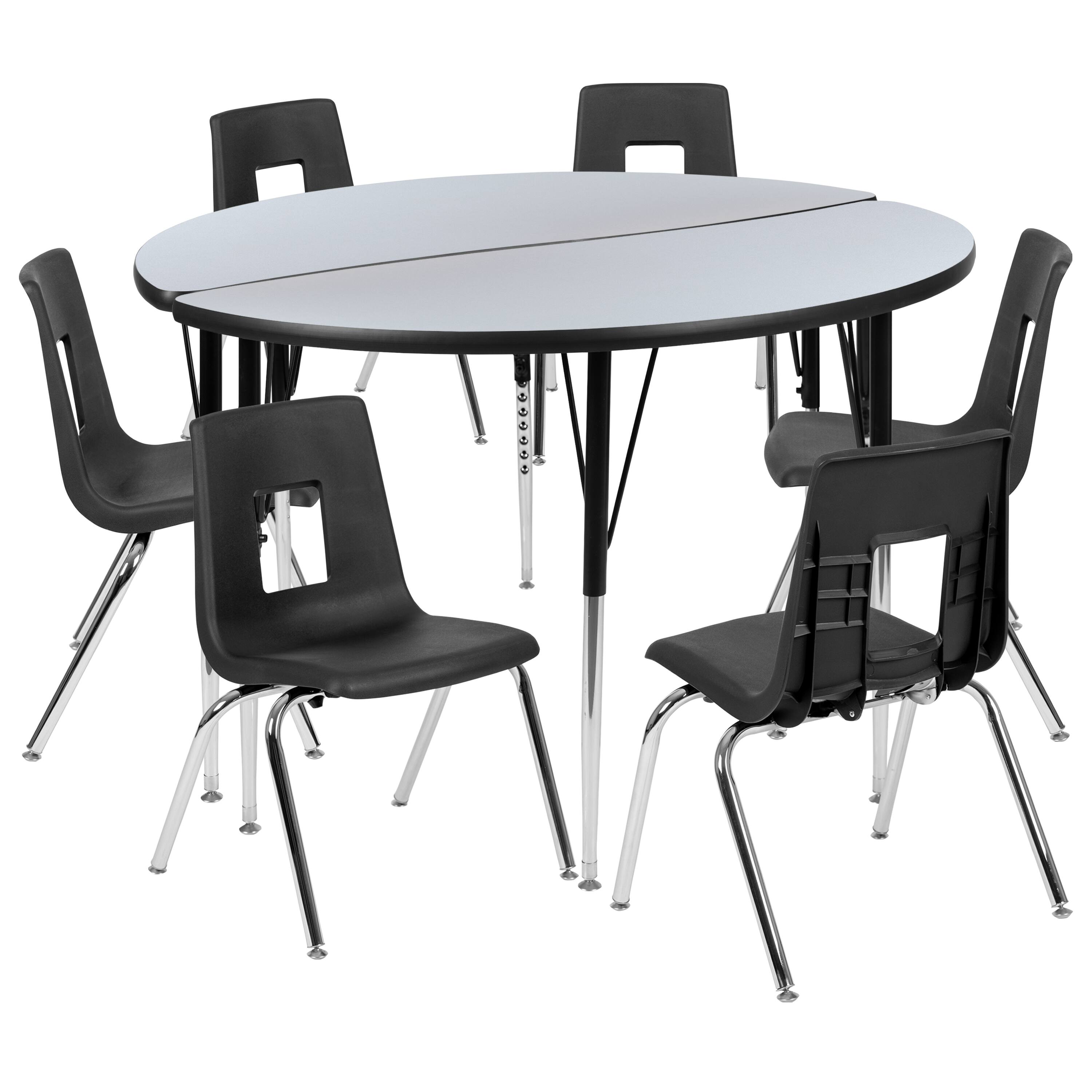 Alt View 1. Emma + Oliver - 47.5" Circle Wave Collaborative Laminate Activity Table Set with 18" Student Stack Chairs, Grey/Black - Grey.