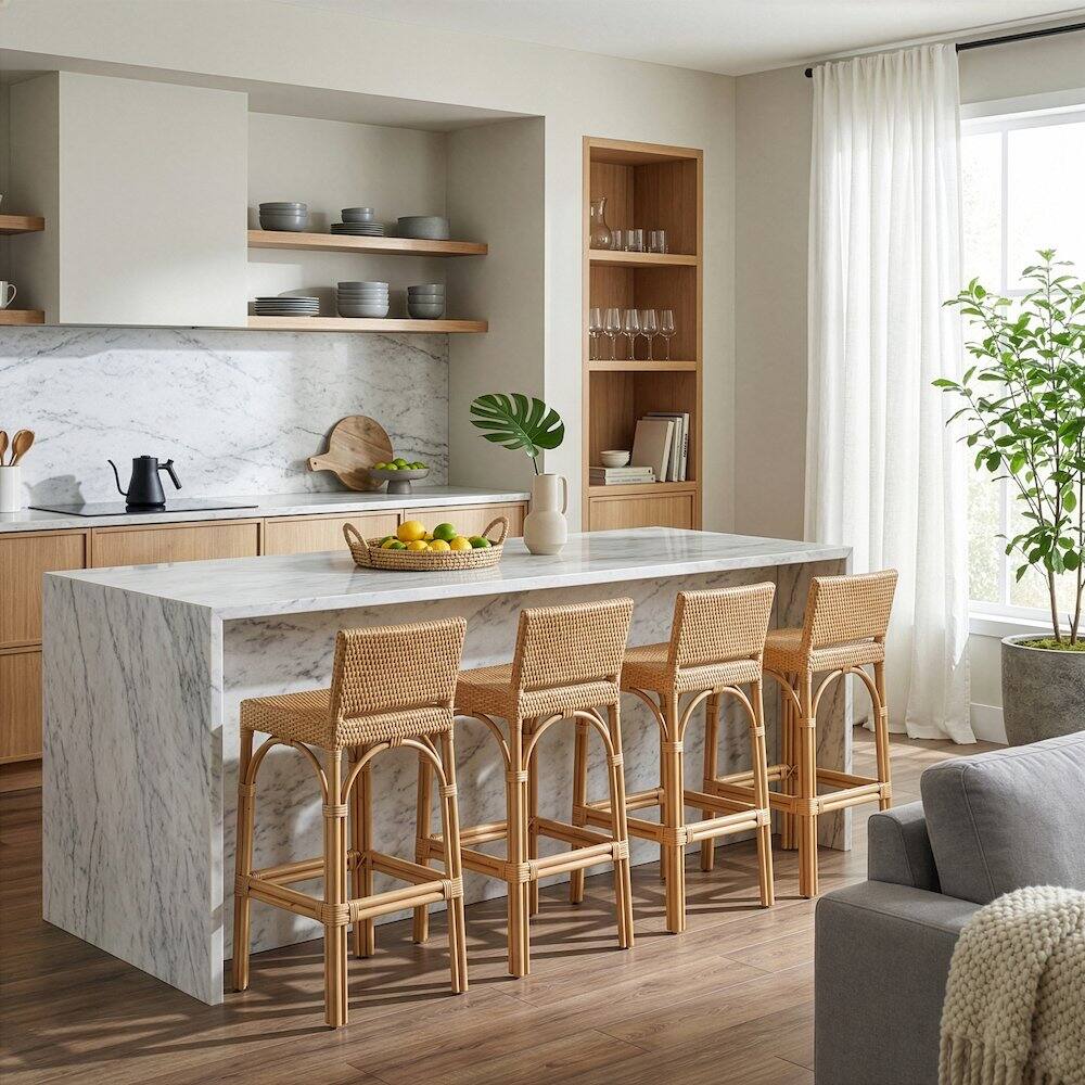 Alt View 5. Butler Specialty - Serienna 30 in. Seat Height Rectangular Rattan Low Back Bar Stool - Natural.