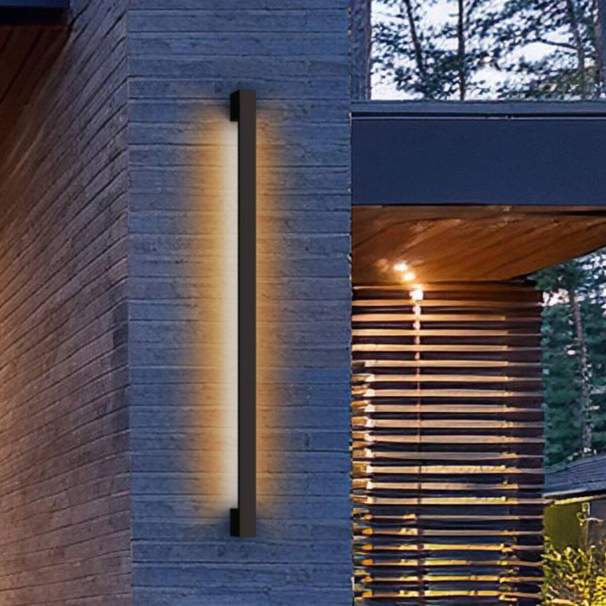 Front. LEEKI - Modern Outdoor LED Slim Linear Wall Sconce – Adjustable 3000K/5000K/6000K Color Temp, Ultra-Slim 1.5" Weatherproof Light - Black.