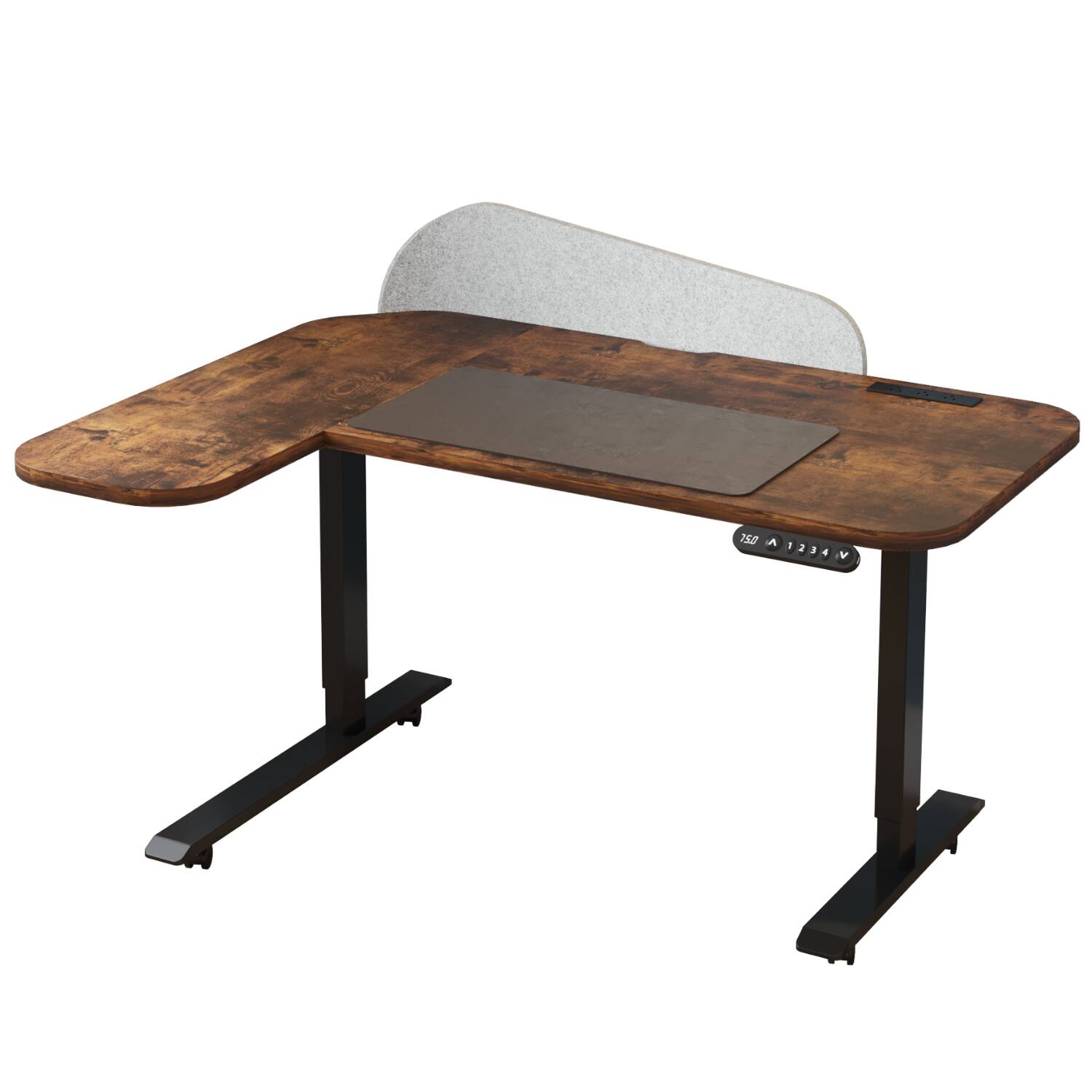 Bilbil - L-Shaped Electric Standing Desk with 4 Preset Memory & Privacy Screen, 59 Inch Workstation - Rustic Brown