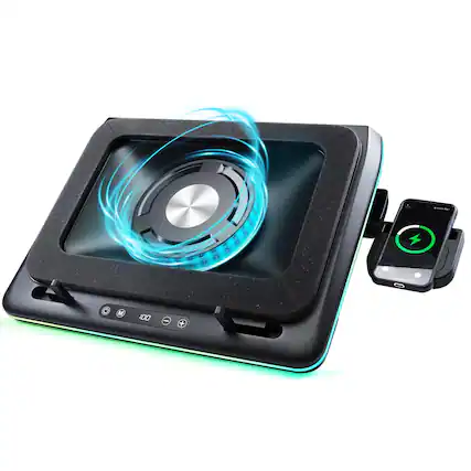 Front. HongFei - Compressed Air Laptop Cooling Pad with Wireless Charging RGB Laptop Cooler Stand with Powerful External Turbo Fan - Black.