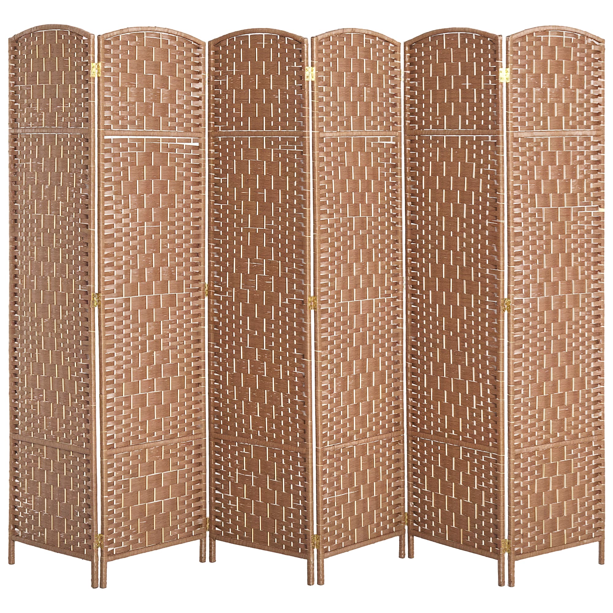 Homcom - Room Divider, 6 Panel Folding Privacy Screen, 6FT Tall Portable Wicker Weave Partition Wall Divider for Bedroom - Natural Wood