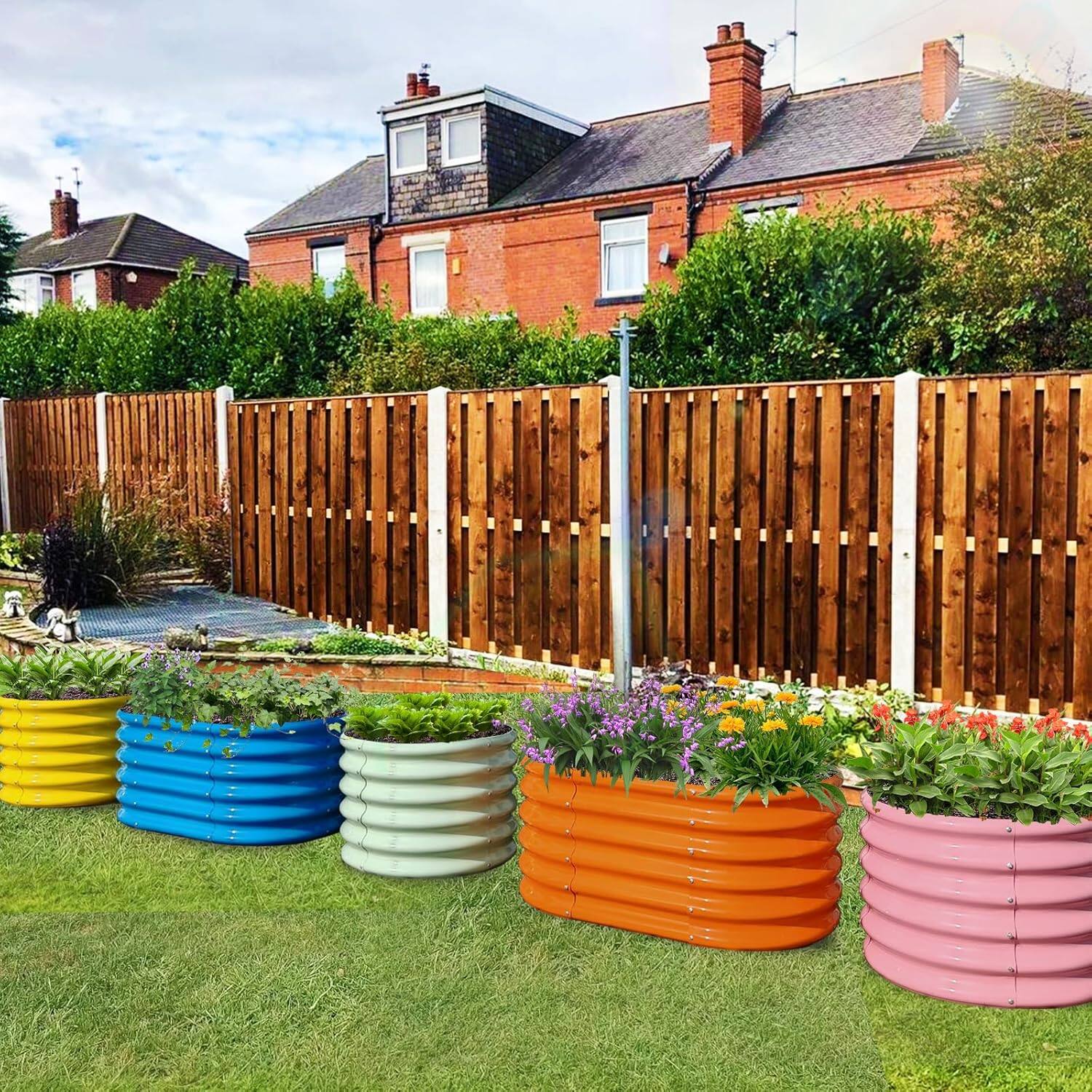 Alt View 2. A Anleolife - 5-Pack Metal Kids Mini Circle Raised Garden Beds l Planter Box for Planting Vegetables (24 in. L x 24 in. W x 18 in. H).