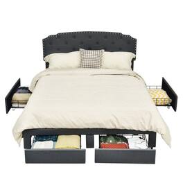 Hivvago - Full Size Linen Adjustable Headboard 4 Drawer Storage Platform Bed - Gray