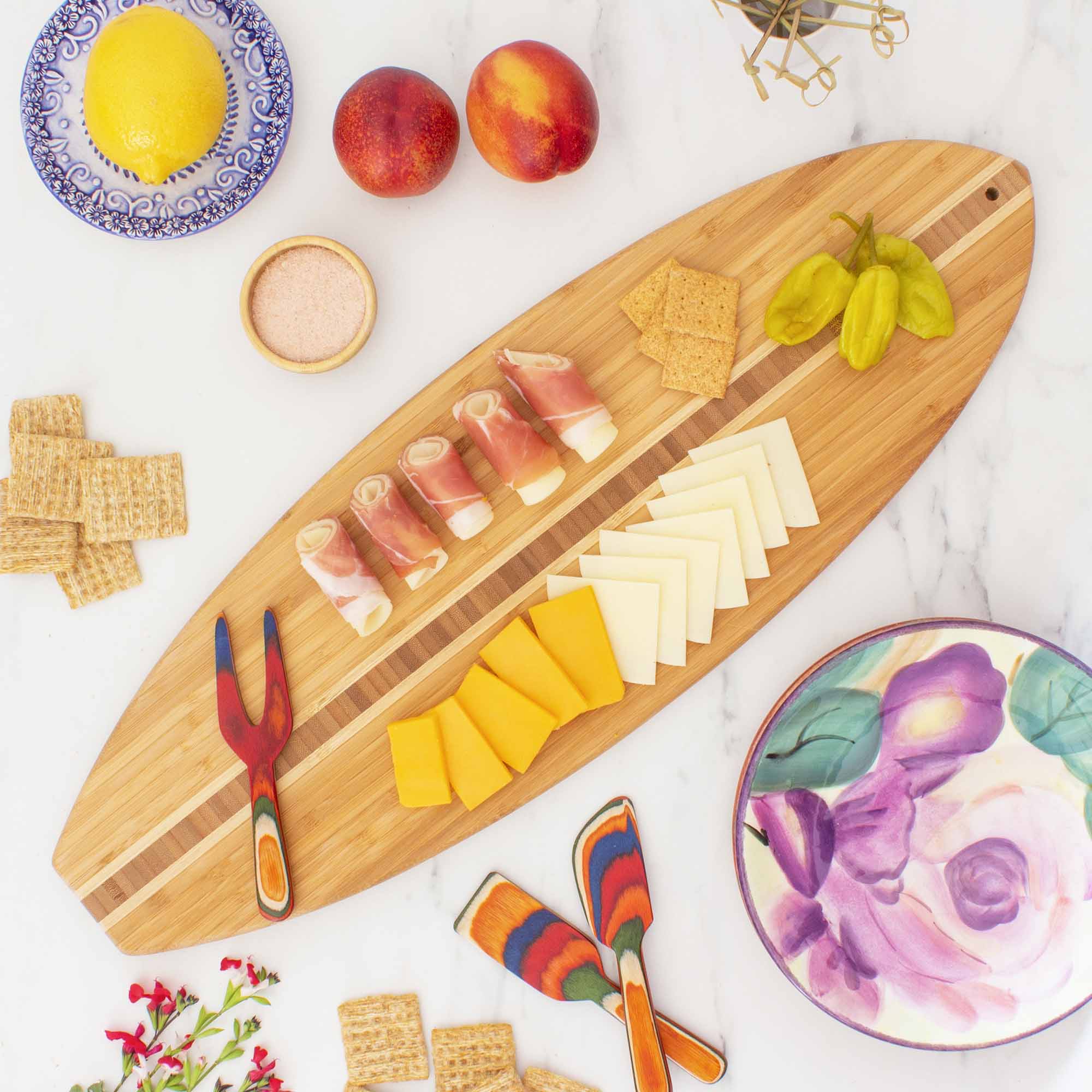 Angle. Totally Bamboo - Surfboard Shaped Cutting Board, 23" x 7-1/2".