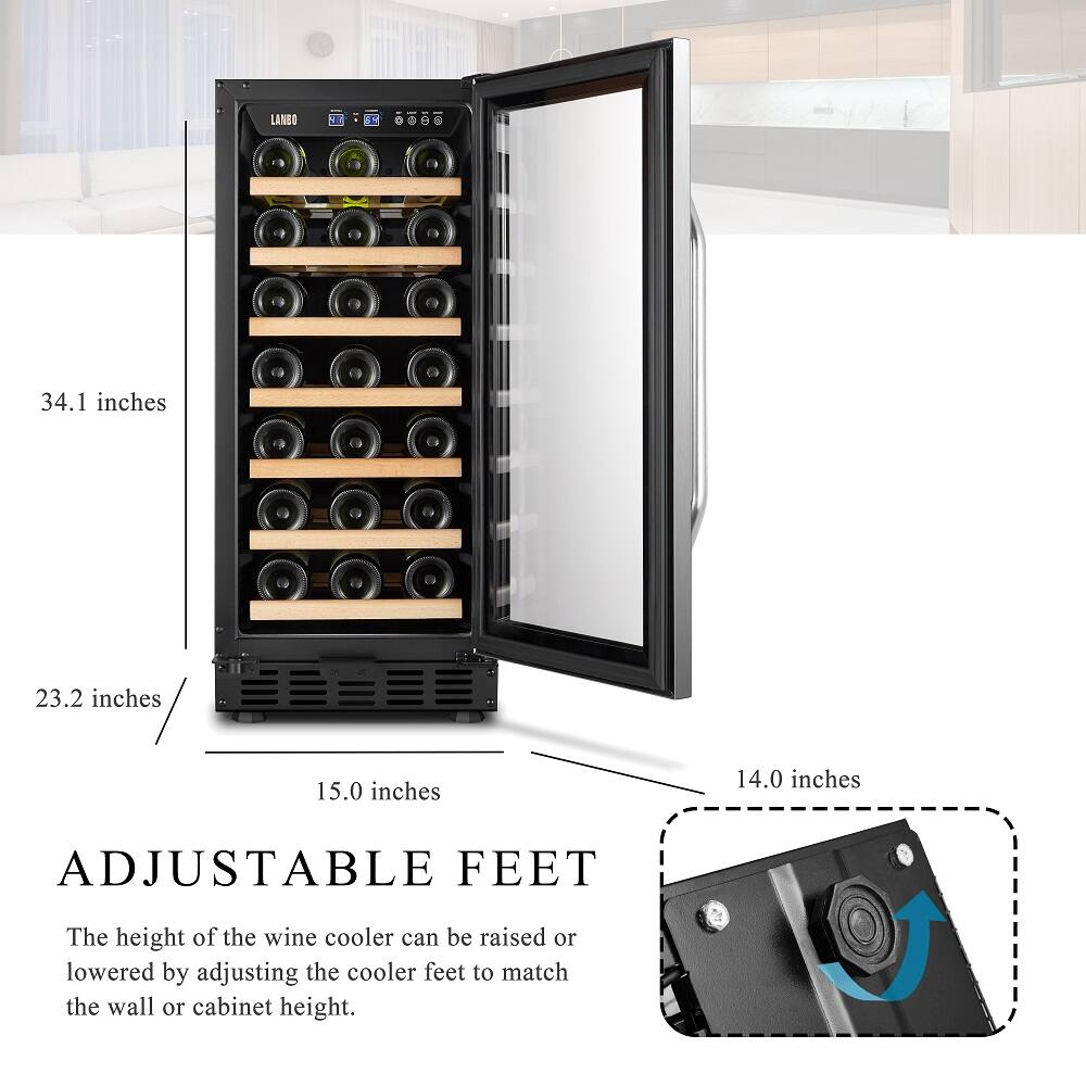 Adjustable Feet: The height of the wine cooler can be raised or lowered by adjusting the cooler feet to match the wall or cabinet height.