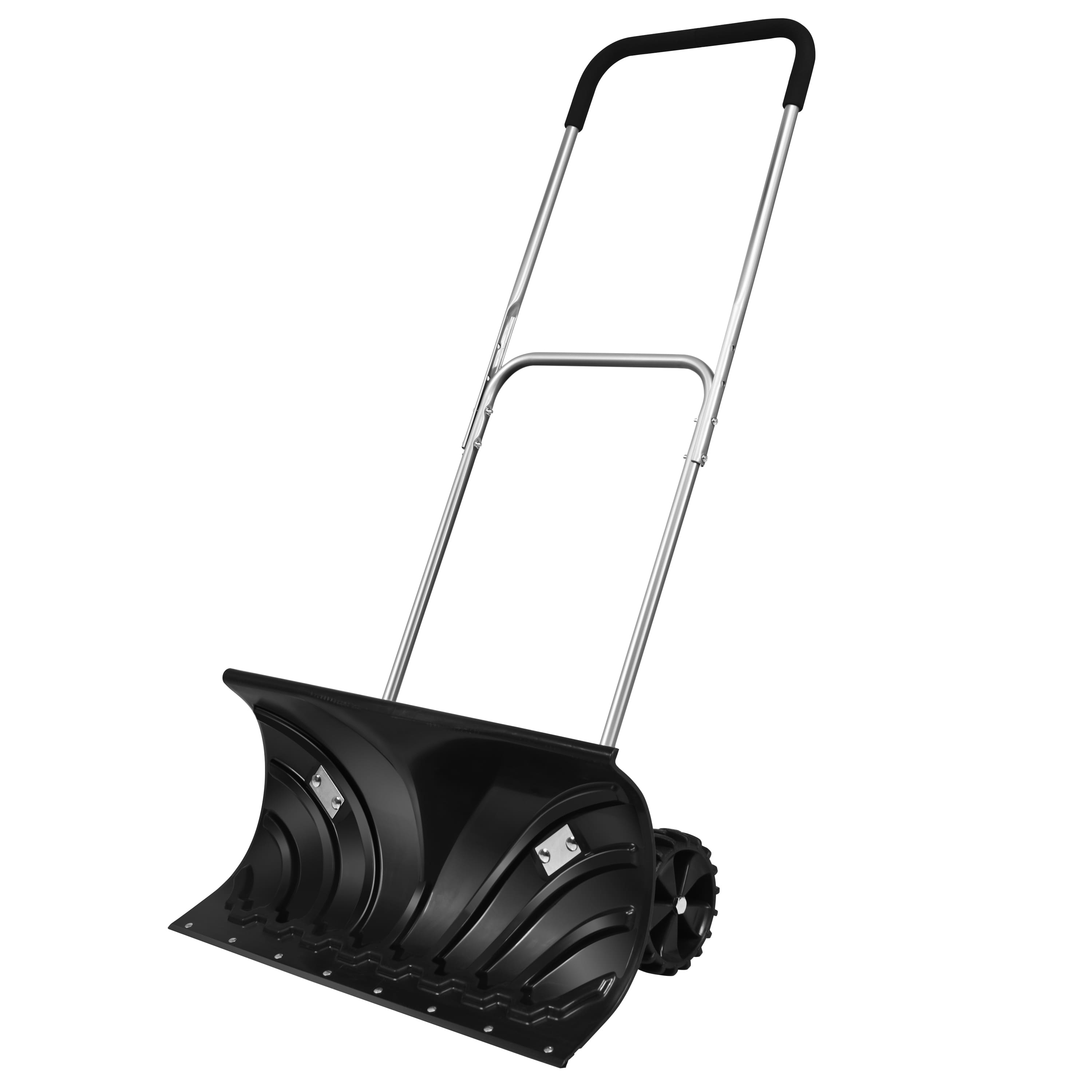 Front. Costway - Rolling Snow Pusher Heavy Duty Plow Shovel w/Adjustable Handle Snow Removal Tool - Black.