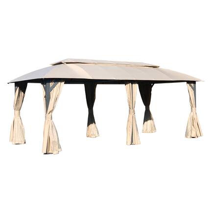 Front. Boyel Living - Outdoor Double Roof Gazebo with Curtains and Mosquito Netting Heavy Duty Metal Frame - Brown.