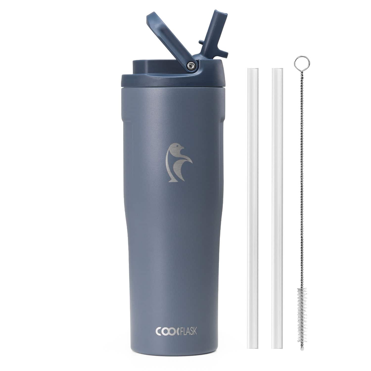 Coolflask - Slim Tumbler Stainless Steel with Straw & Handle - Fits Car Cup Holder - 32oz Grey price history on PriceWatchPro