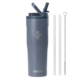 Coolflask - Slim Tumbler Stainless Steel with Straw & Handle - Fits Car Cup Holder - 32oz Grey