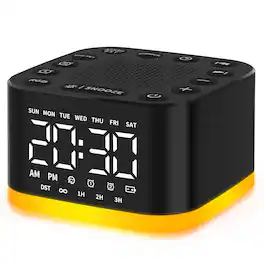 Dazzed Corner - Alarm Clock with Sound Machine, 30 Sounds, 15 Tones, 12 Colors, Dual Alarm - Black
