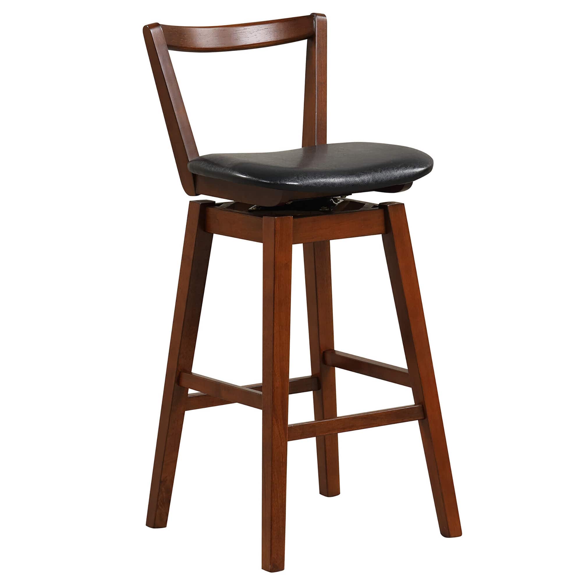 Gymax - Swivel Bar Height Bar Stool 30.5'' Upholstered PU Leather Hollow Backrest - Walnut, Black price history on PriceWatchPro