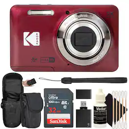 Kodak - PIXPRO FZ55 16MP Digital Camera, SanDisk 32GB SDHC Ultra 100MB/s, Neoprene Compact Protective Carrying Case - Red