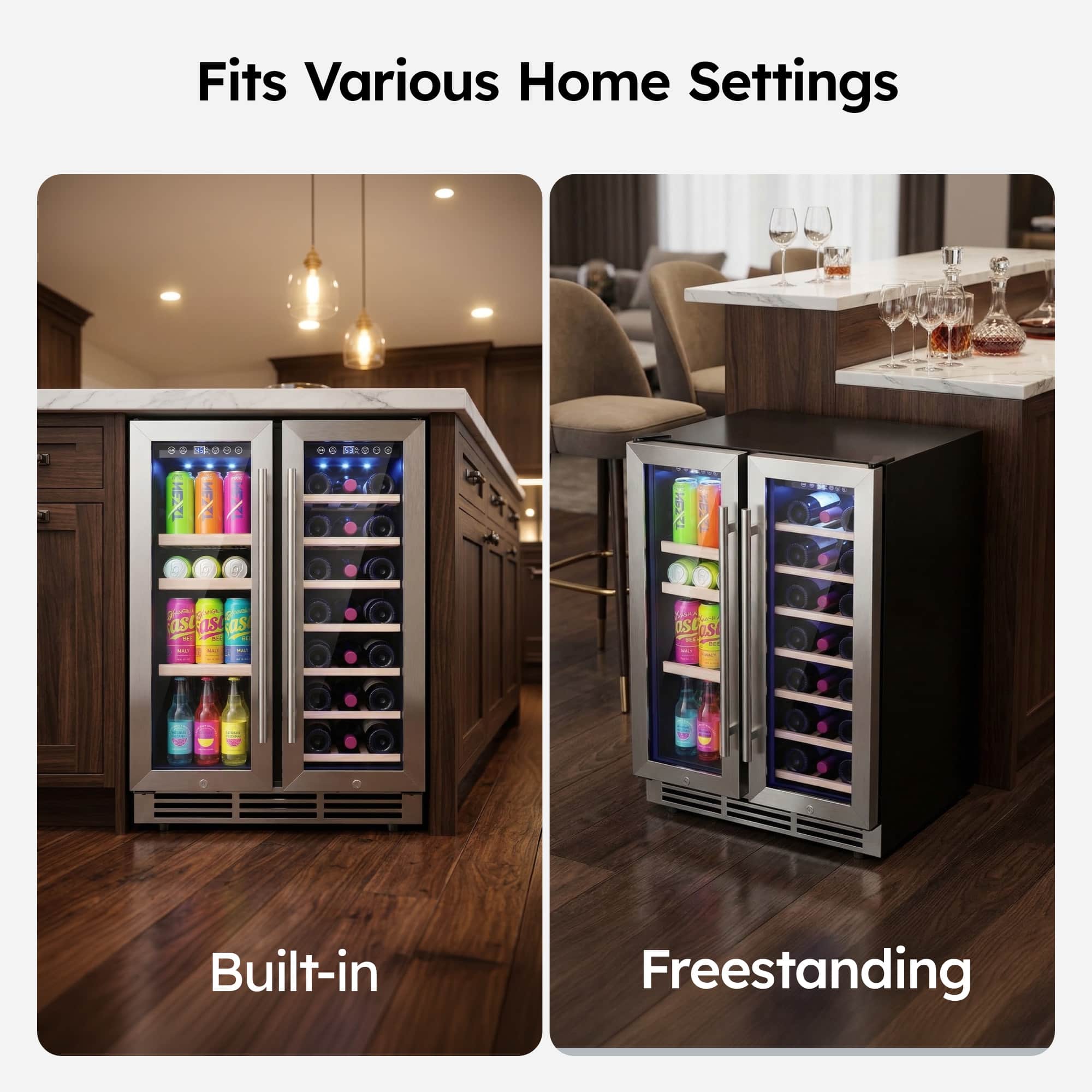 SIMZLIFE 4.7 cu. ft Built in Dual Zone Beverage Refrigerator&Wine
