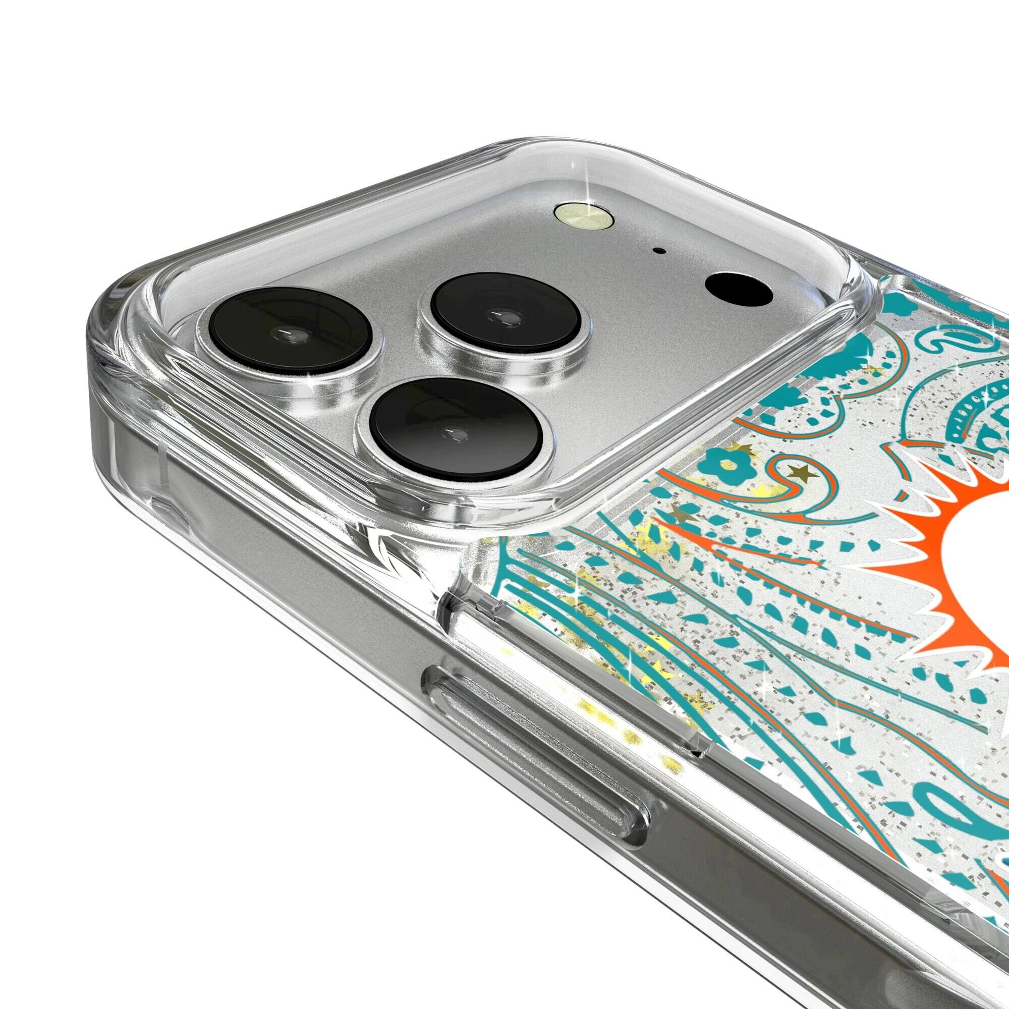 Alt View 2. Keyscaper - Miami Dolphins iPhone Paisley Design Glitter Case - 16 Pro Max - Multicolor.