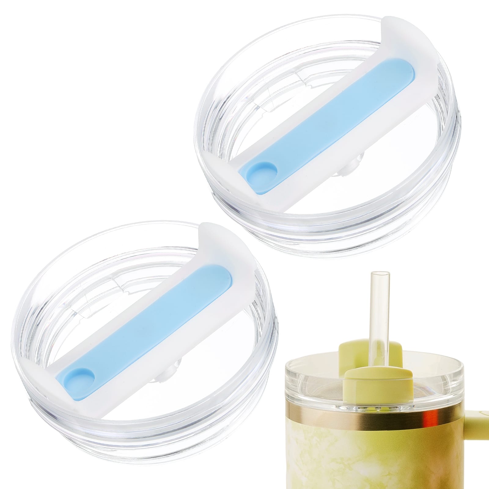 Unique Bargains - 2pcs 40oz Travel Tumbler Lid Replacement for Stanley Cup, Spill Proof Splash Resistant (Transparent) - White/Blue