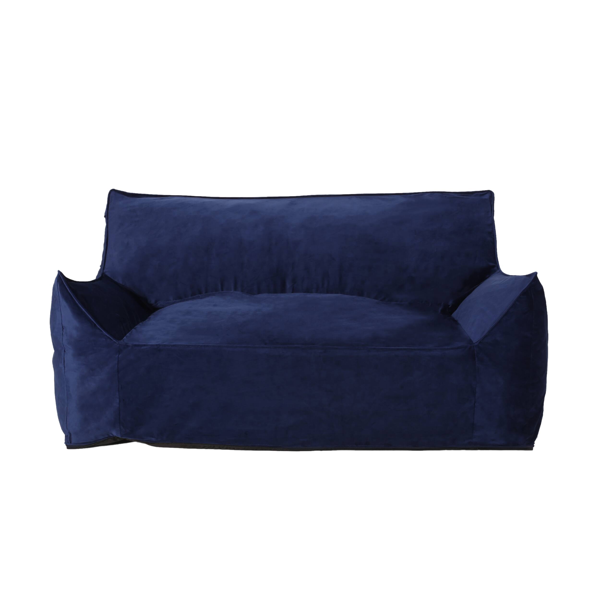 Angle. LOVMOR - Oversized Velvet Bean Bag Chairs Removable Washable Cover For Living Room Bedroom Dorm Soft Touch Plush Indoor - Blue Solid.