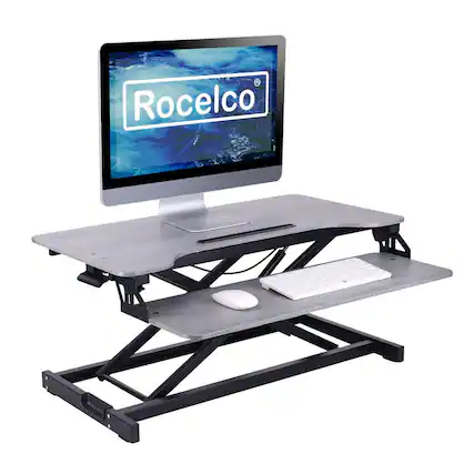 Front. Rocelco - Standing Desk, Adjustable Sit to Standing Desk Riser - Black.