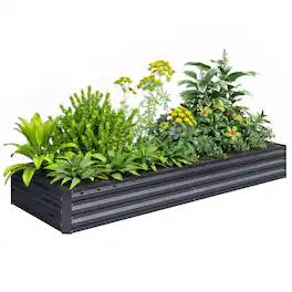Outsunny - Galvanized Raised Garden Bed, 8' x 3' x 1' Metal Planter Box, for Growing Vegetables, Flowers, Herbs, Succulents - Gray