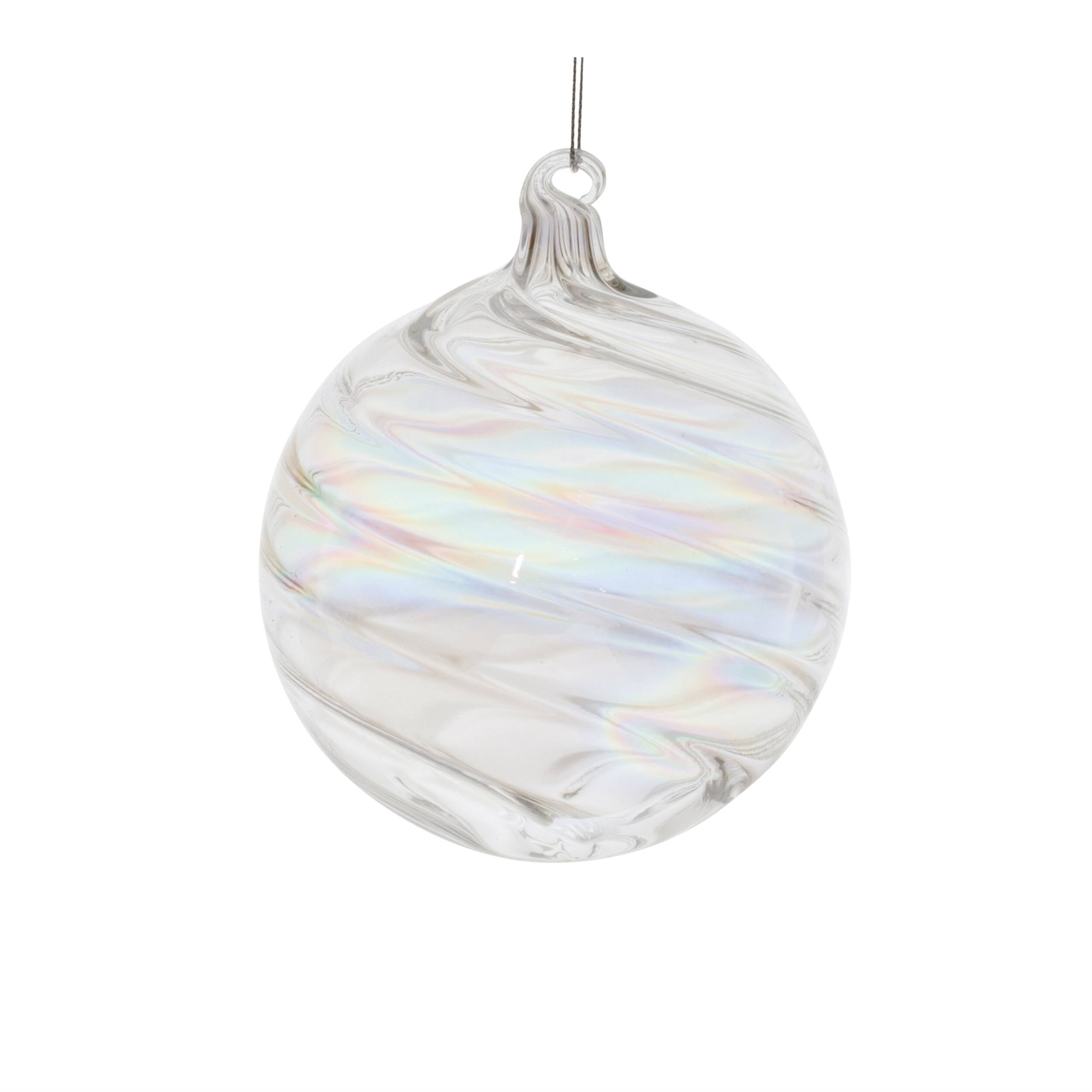 Left. BreeBe - Iridescent Swirl Glass Ornament (Set of 6) - Clear.