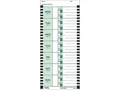 Sure, here is the corrected and grouped text from the image:
---
**Pay Period Ending**
**MON. Day 1**
A M P
P M
**TUE. Day 2**
A M P
P M
**WED. Day 3**
A M P
P M
**THU. Day 4**
A M P
P M
**FRI. Day 5**
A M P
P M
**SAT. Day 6**
A M P
P M
**SUN. Day 7**
A M P
P M
**TOTAL**
A M P
P M
---
**Note:** The text "A M P" and "P M" are likely placeholders for times or activities.