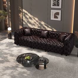 Loheer - 105.7 Inch Modern Sofa Set Faux Leather Sectional Couch - Dark Brown