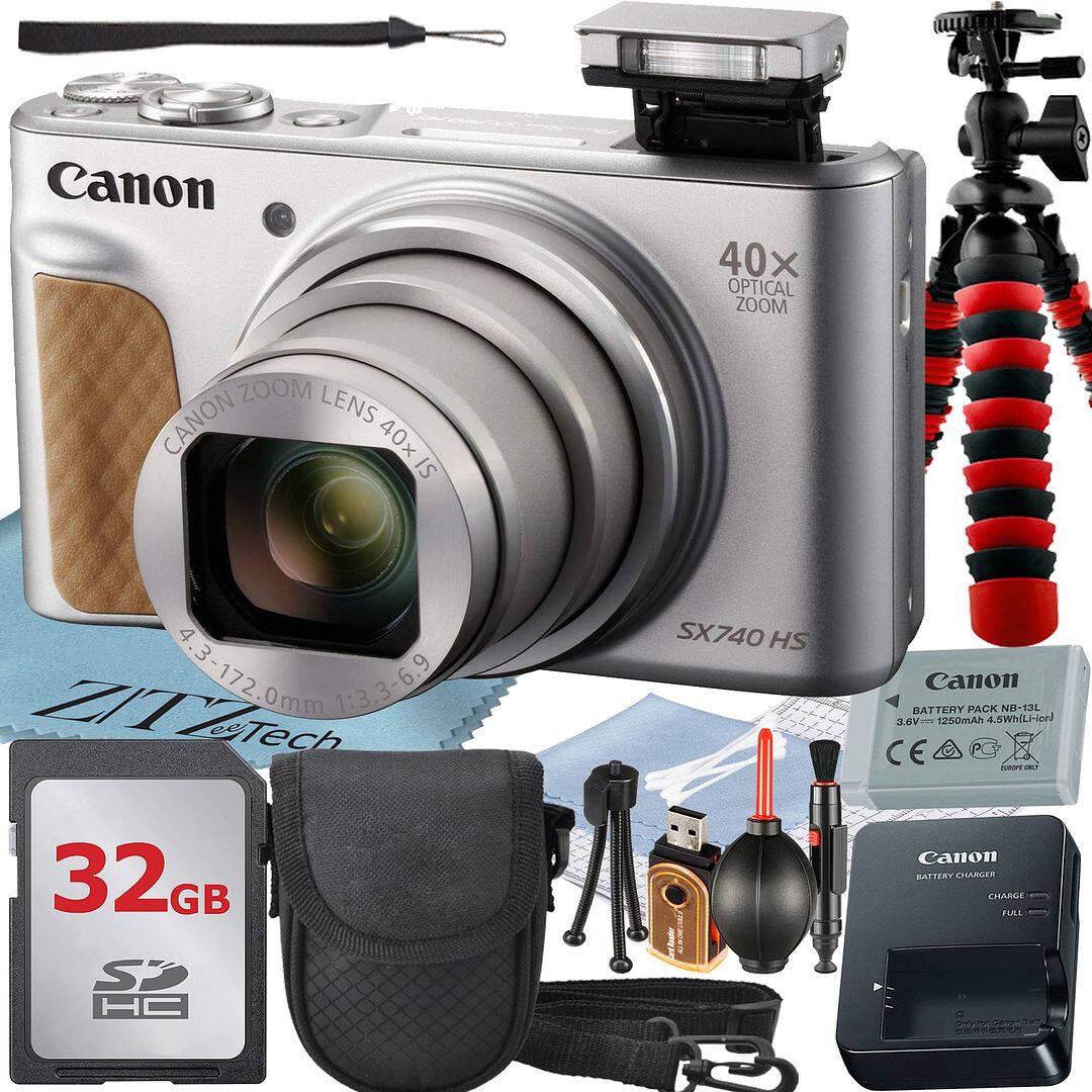 Canon SX740 HS
Canon 40x Optical Zoom Lens
4.3-172.0mm 1:3.3-6.9
Canon Battery Pack NB-13L
3.6V 1250mAh 4.5Wh Li-ion
Canon Battery Charger
32GB SDHC Card
ZITZ Tech
Includes:
- Tripod
- Cleaning kit
- USB cable
- Lens cap
- Strap