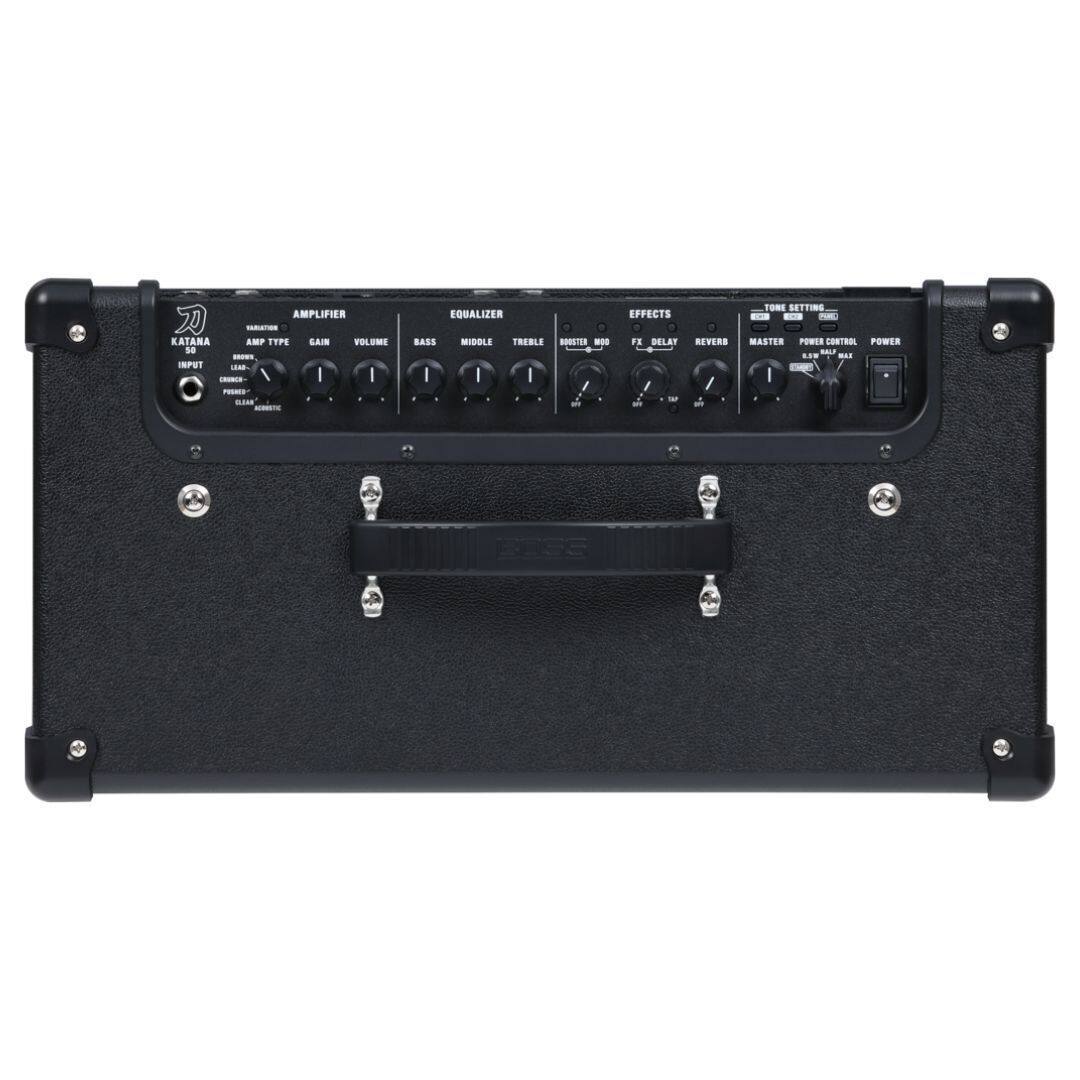 AMPLIFIER  
- KATANA  
- AMP TYPE  
- GAIN  
- VOLUME  
- INPUT  

EQUALIZER  
- BASS  
- MIDDLE  
- TREBLE  

EFFECTS  
- BOOSTER MOD  
- FZ DELAY  
- REVERB  

TONE SETTING  
- MASTER  
- POWER CONTROL  
- POWER
