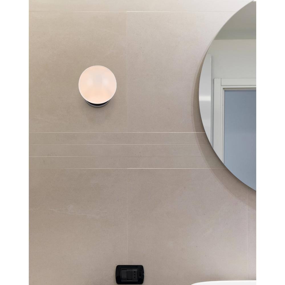 Left. Living District - Mimi six inch dual flush mount and bath sconce in black with frosted glass - Black And Frosted White.