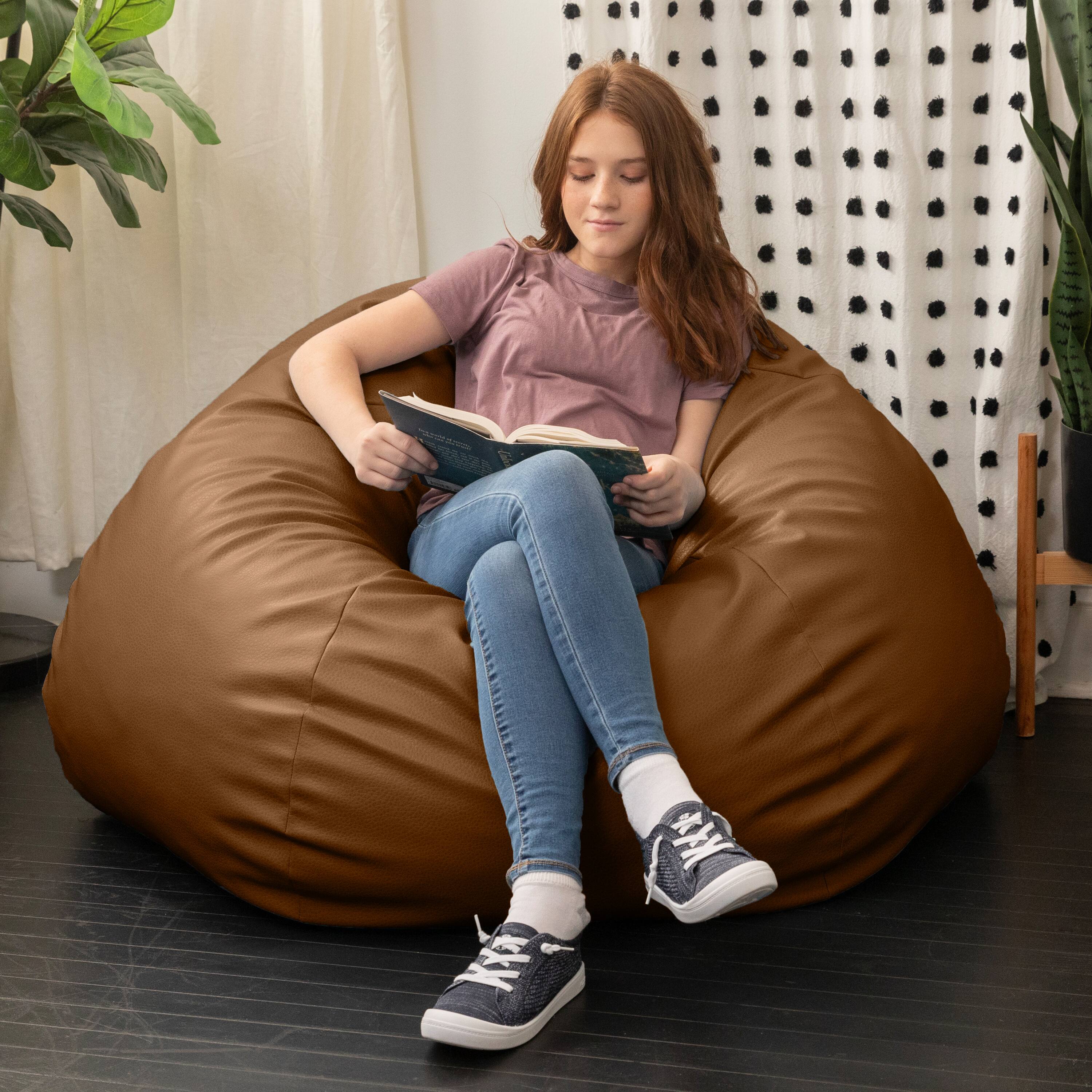 Alt View 1. Jaxx - Atrium Collection Lozia Loveseat - Large Foam Bean Bag Sofa Faux-Leather - Walnut - Walnut.
