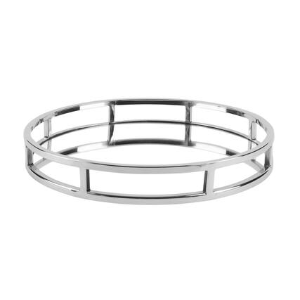Front. Jiallo - Elegance Round tray with mirror 15" diameter - Silver, Multi Color.