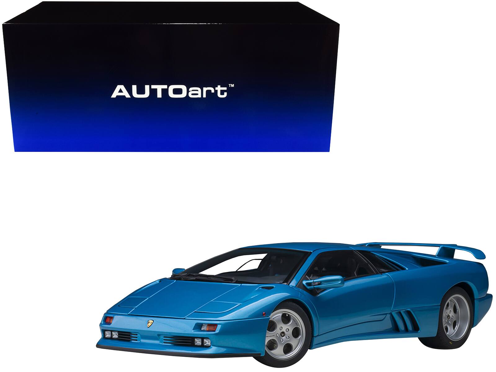 Front. Autoart - Lamborghini Diablo SE30 Blu Sirena Blue Metallic 1/18 Model Car by Autoart - Blue Metallic.