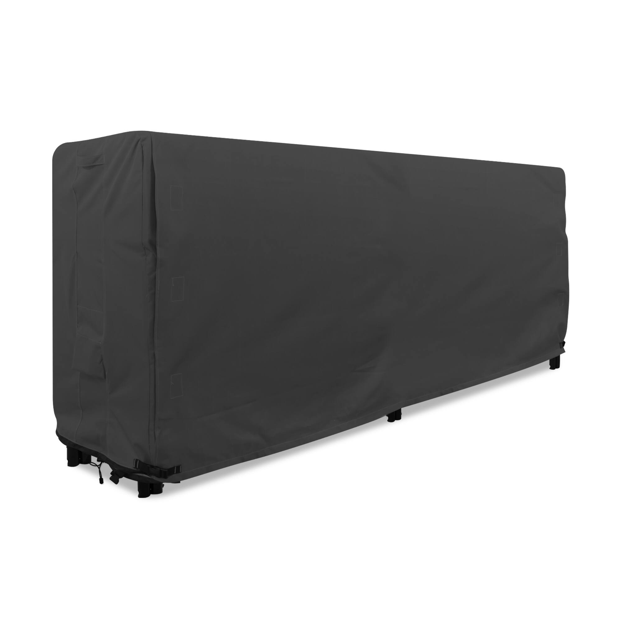 Angle. KHOMO GEAR - Heavy-Duty 8ft Firewood Log Rack Cover, Waterproof Outdoor Wood Storage Protector, Fade & Weather Resistant - Black.