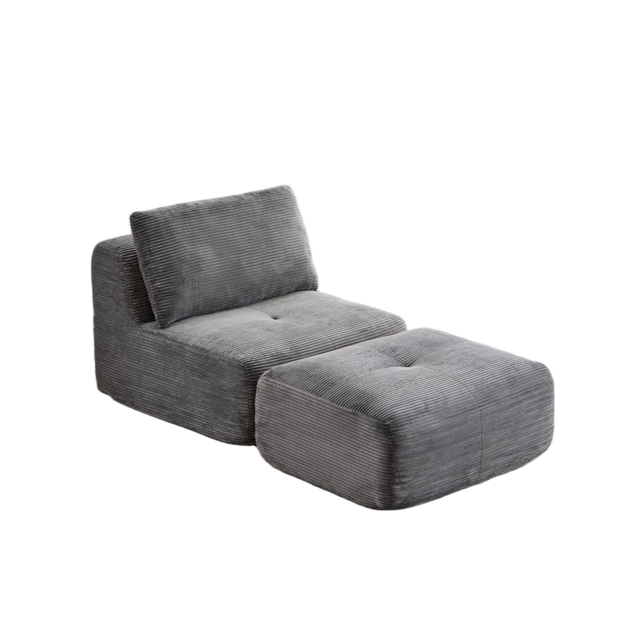 Alt View 5. Boyel Living - Memory Foam Corduroy Chaise Lounge with Movable Ottoman - Grey.