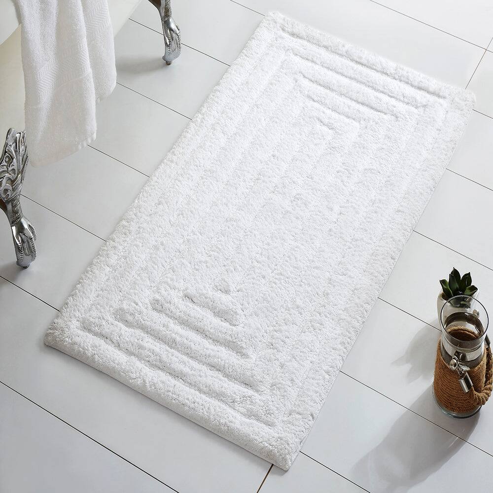 Alt View 2. Knightsbridge - Knightsbridge Elegant Cotton Bath Rug with Traditional Racetrack Design - White - White.