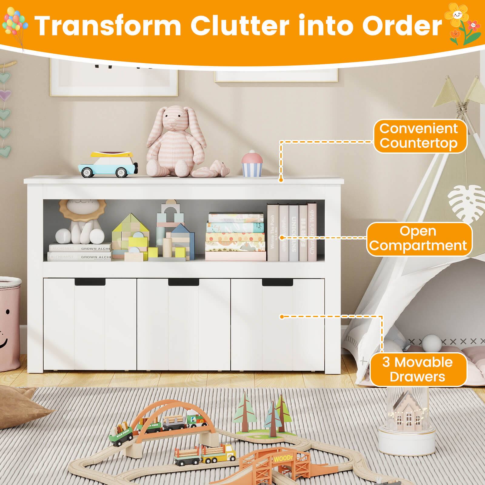 Transform Clutter into Order

Convenient Countertop

Open Compartment

3 Movable Drawers