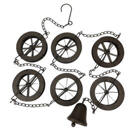 Things2Die4 - 78-Inch Metal Rain Chain - 6 Water Wheels & Weighted Bell, Rustic Finish - Brown