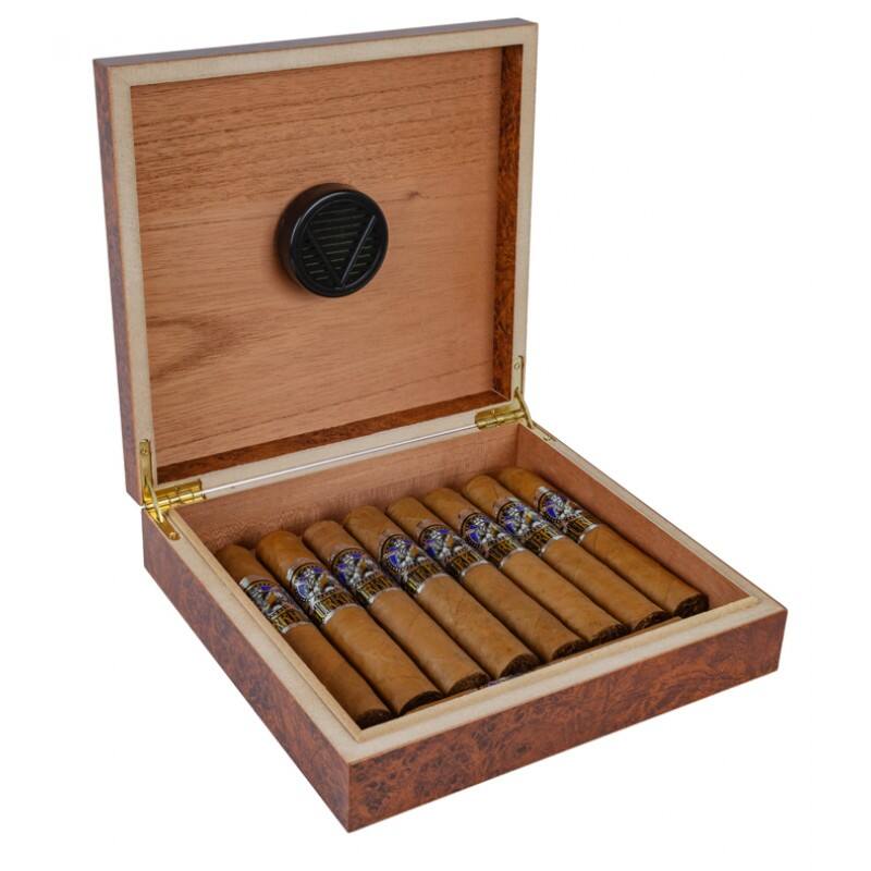 Angle. Prestige - Portable Travel Cigar Humidor (Burl) - Burl Finish.