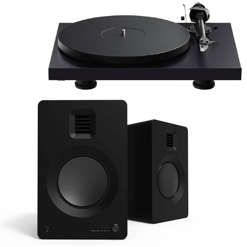 Front. Pro-Ject - Pro-Ject Debut Evo 2 Turntable Bundle with Kanto TUK Premium Powered Bookshelf Speakers - Satin Black.