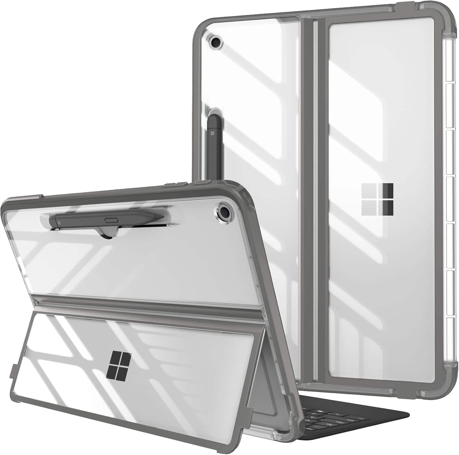 Fintie - Hard Case for Microsoft Surface Pro 12 Inch 1st/2nd Edition (2025-2026) Shockproof Folio Rugged Cover Clear Back Shell - Gray