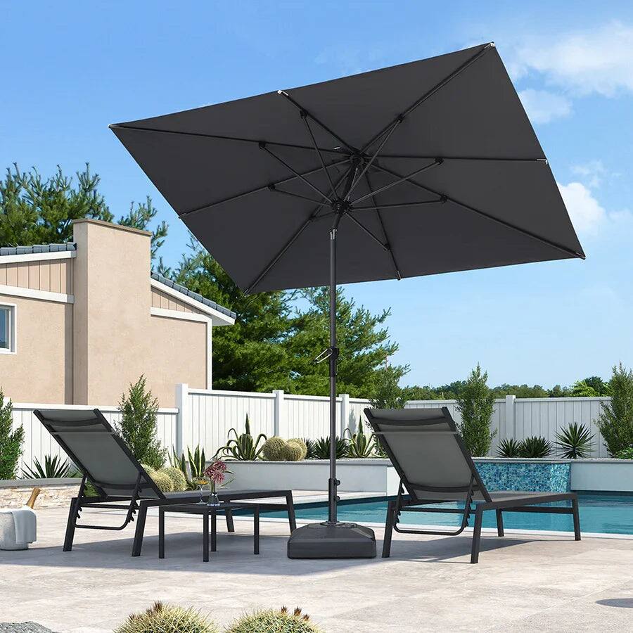 PURPLE LEAF - 6' X 9' Rectangle Patio Market Umbrella with Base Outdoor Table Umbrella Tilt Aluminum Frame Sun Shade for Garden - Light Gray