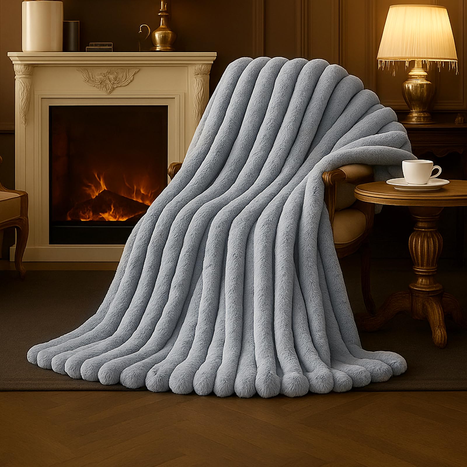 Striped Light Gray Throw(55" x 70")