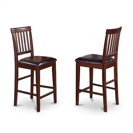 Front. East West Furniture - Vernon Counter Stools with Faux Leather Seat - Mahogany Finish - Mahogany.
