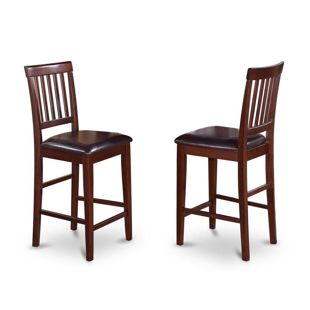 Front. East West Furniture - Vernon Counter Stools with Faux Leather Seat - Mahogany Finish - Mahogany.
