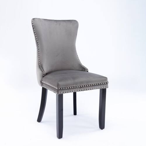 Angle. LUCKY ONE - Assembled Wing-Back Dining Chair Set of 2 with Nailhead Trim Solid Wood Legs Upholstered Side Chair - Gray.