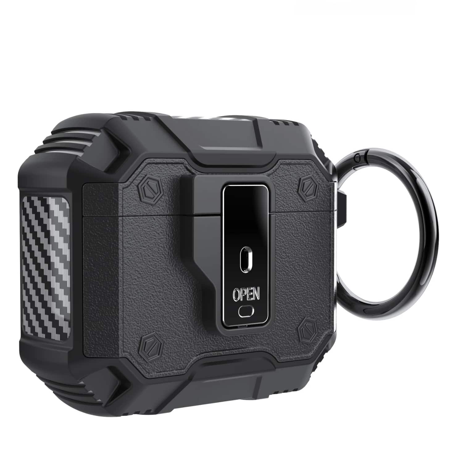 Front. Stock Preferred - Rugged Shockproof Case for AirPods Pro with Keychain & Secure Lock Black - Black.