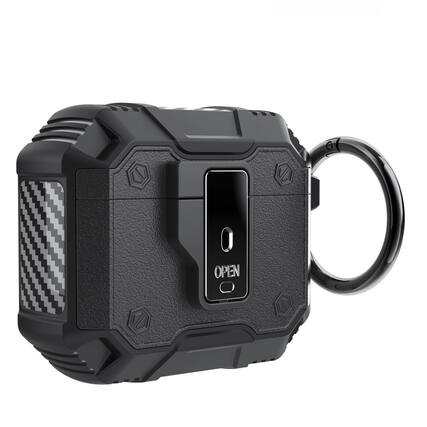 Front. Stock Preferred - Rugged Shockproof Case for AirPods Pro with Keychain & Secure Lock Black - Black.