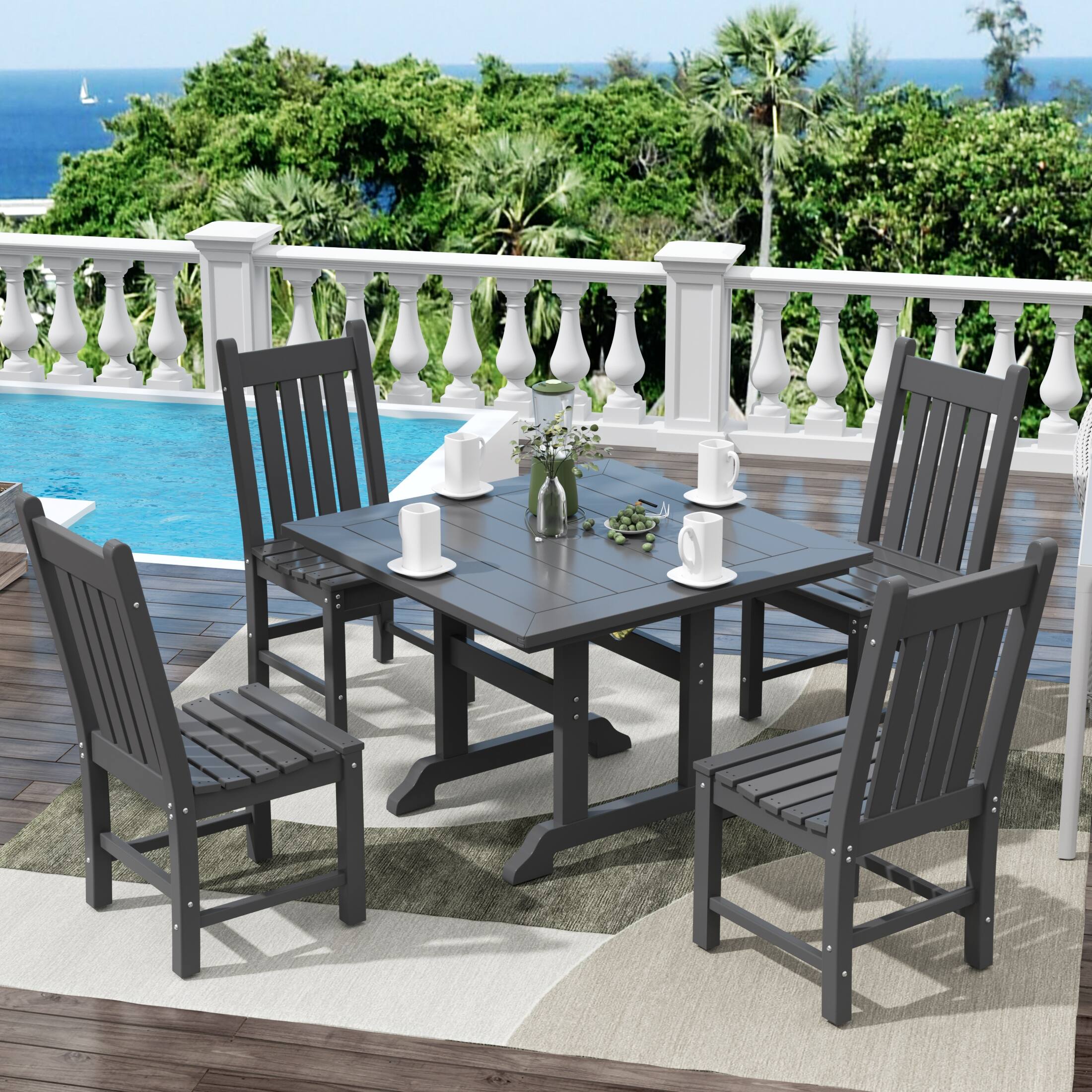 Angle. WestinTrends - WestinTrends Malibu 5 Piece Outdoor Patio Dining Set Outdoor Square Table and Chair Set - Gray.