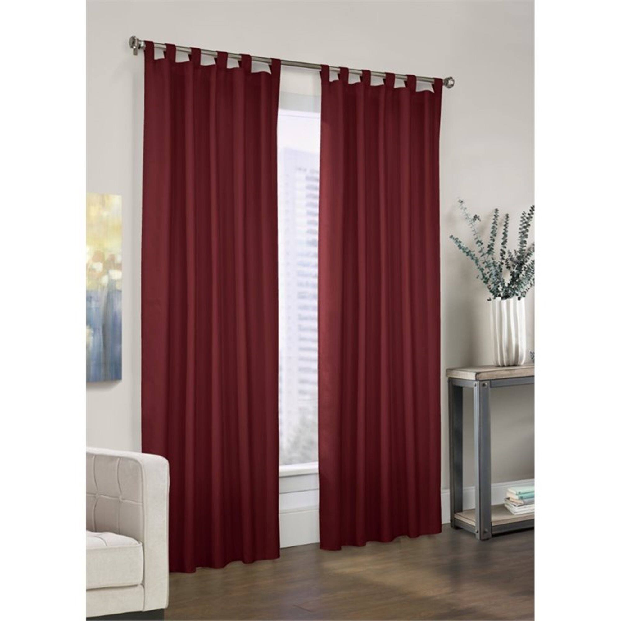 Front. Commonwealth Home Fashions - Commonwealth Thermalogic Prescott 2-Piece Fashionable and Functional Tab Top Panel - 80x63" - Burgundy - Burgundy.